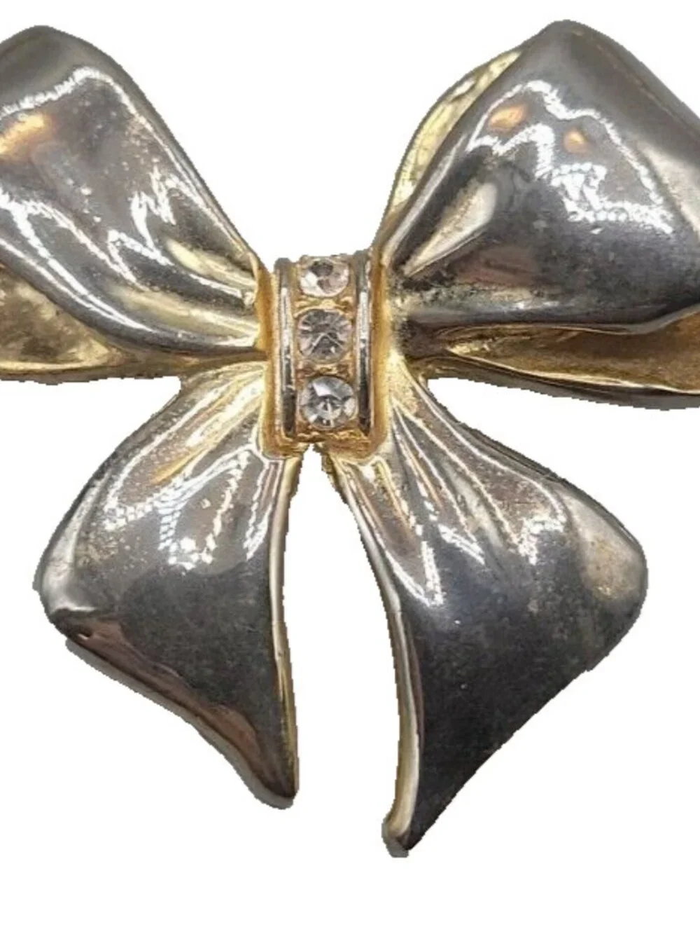 Rhinestone Bow Brooch Pin Gold Tone Vintage Heavy High Quality Estate